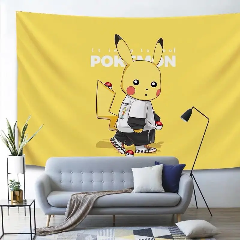 Cartoon Pikachu Background Cloth, Hanging Cloth, Cartoon, Girl Room, Living Room, Bedroom, Decorative Supplies, Net, Red