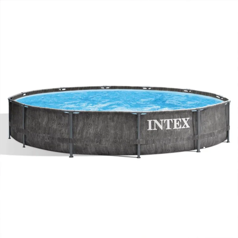 

Intex Greywood Prism Frame 12 Foot x 30 Inch Round above Ground Outdoor Swimming Pool with 530 GPH Filter Pump, Grey Woodgrain