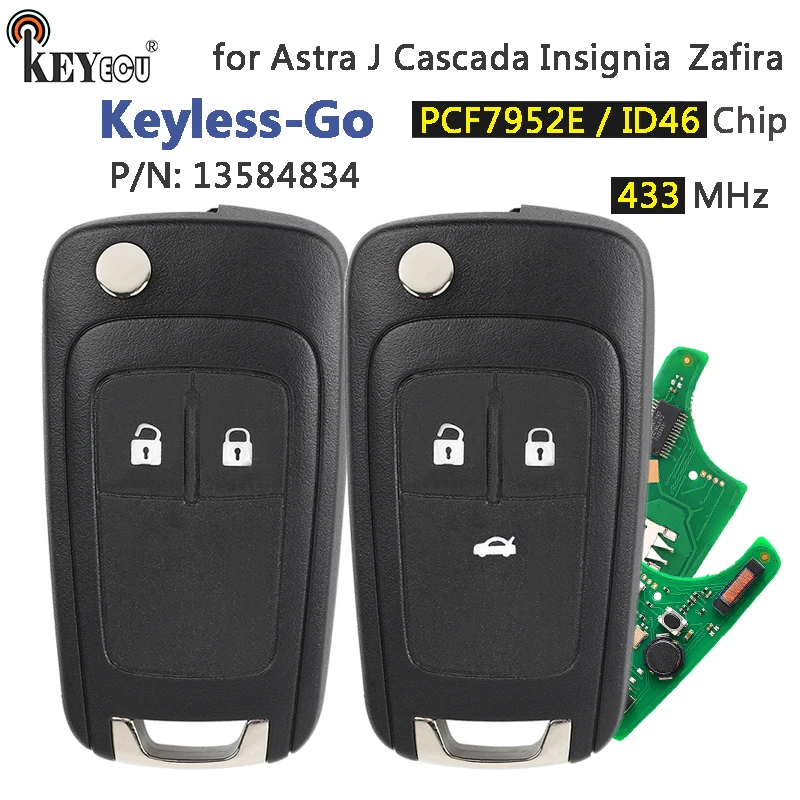 

KEYECU 433 МГц ID46/PCF7952E чип Keyless- Go Flip дистанционный брелок для Opel/Vauxhall Astra J, Zafira C, Insignia Mokka, Cascada