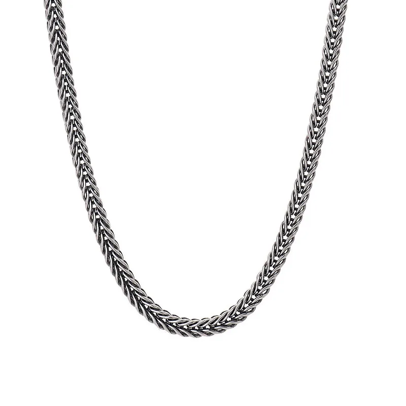 QN Silver Color Fox Tail Necklace Dominant Men\'s Retro Men\'s Simple Rough Sweater 5mm Chain Necklaces for WomenFashion Jewelry