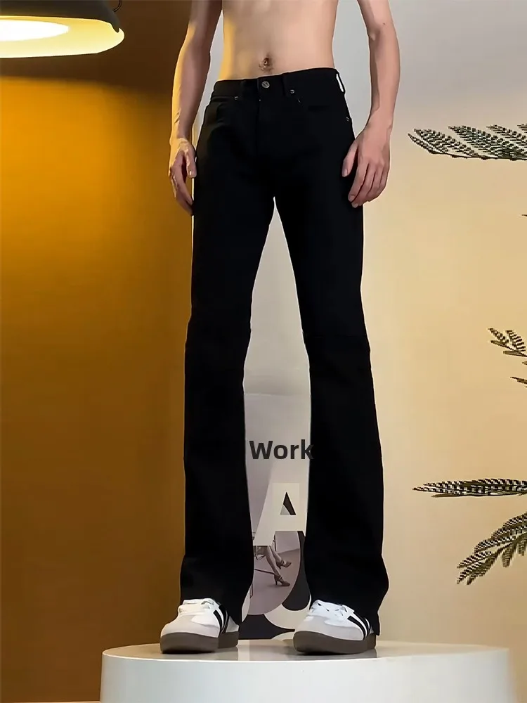 

High Elasticity Knife Jeans Men's Straight Leg Slim Fit American High Street Vibe Summer Thin High Waist Flared Pants