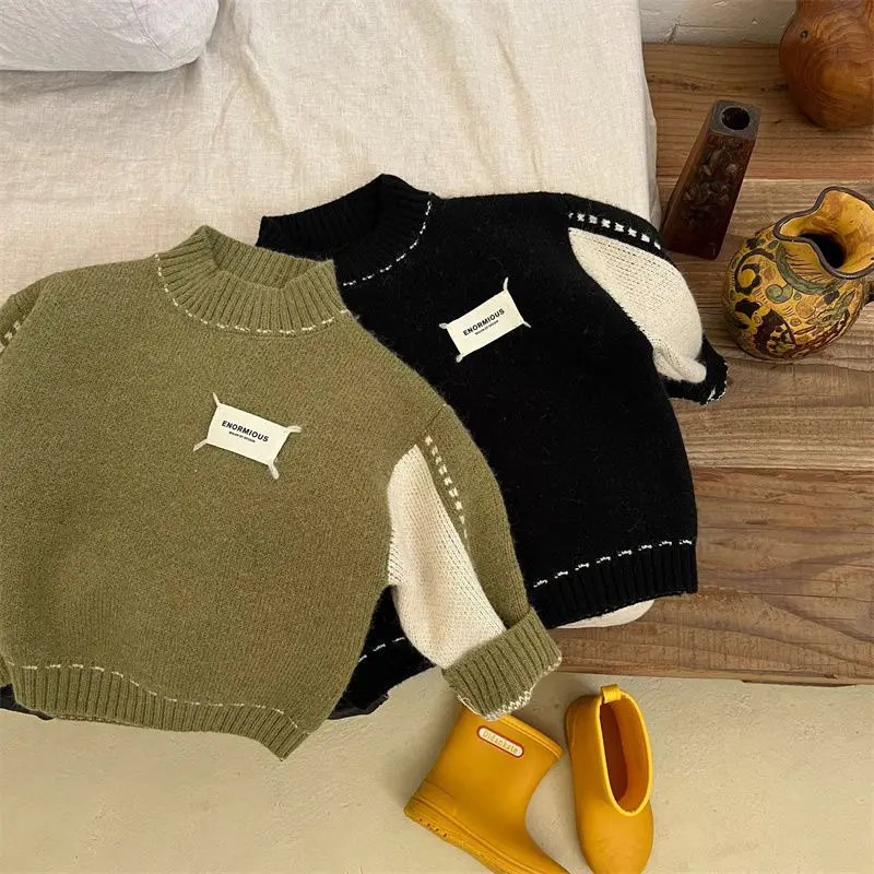 Boys Woolen Sweater Cotton Knitting 2022 Lasted Warm Thicken Velvet Winter Autumn Gift Children\'s Clothing