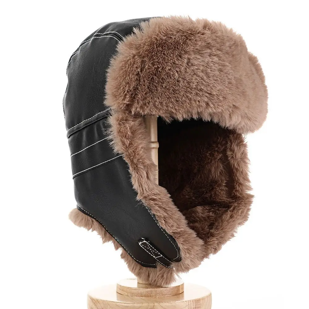 New Faux Fur Lining Trapper Hat Warm Fastening Chin Strap Earflap Hat Waterproof Bomber Hat Cycling