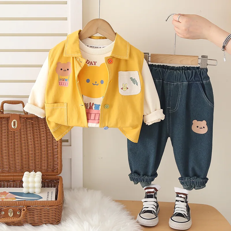 

New Spring Autumn Baby Boys Clothes Suit Children Girls Cartoon Vest T-Shirt Pants 3Pcs/Sets Infant Clothing Kids Tracksuits