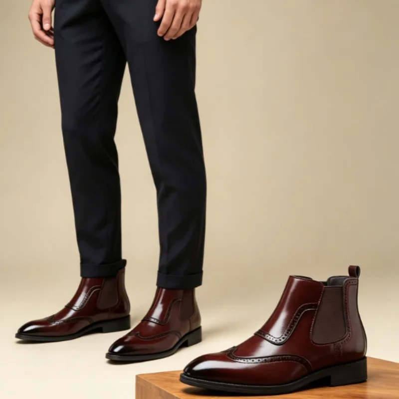2026 Hot Selling New Men's Business Casual Leather Boots New Mid Top Leather Shoes Men's Retro British Style Ankle Boots
