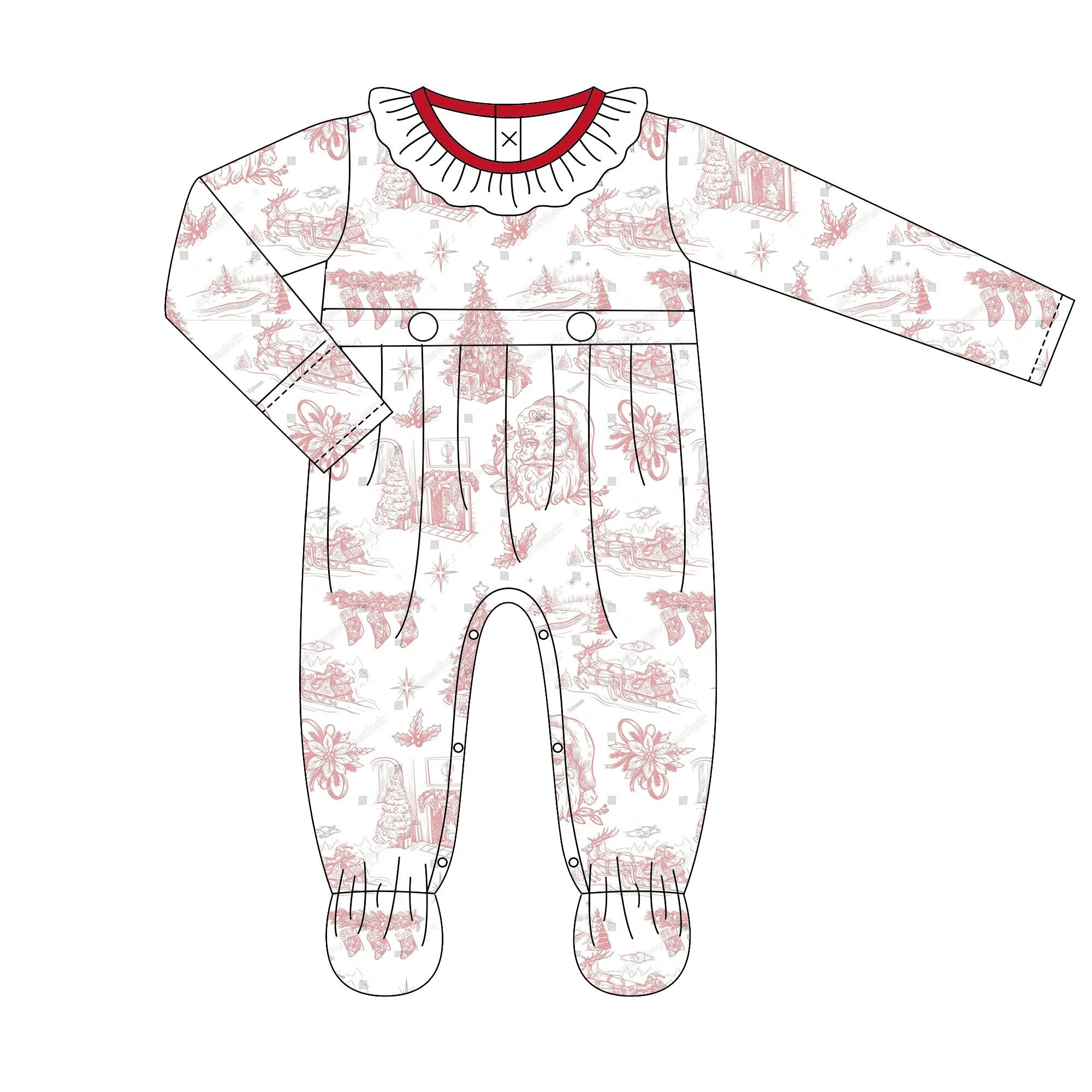 Wholesale Christmas Casul Ruffled Toddler Girls Pajamas Long Sleeves Newborn Jumpsuit Sleepwear Outfits with Robe view 5
