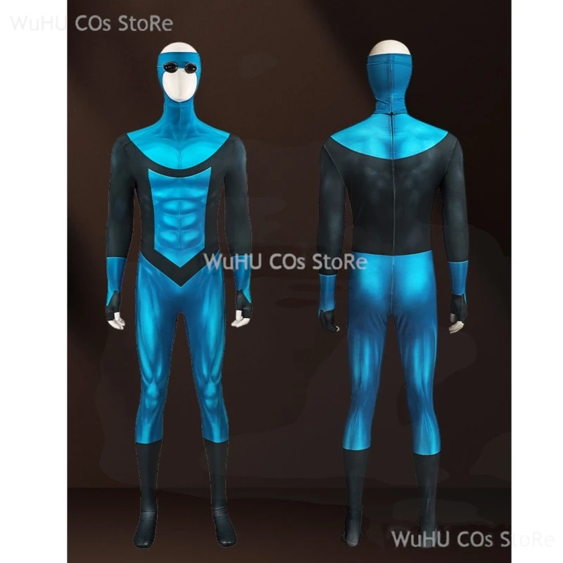 Superhéroe Nightwing hombres Cosplay Zentai mono Dick COS Grayson mono azul disfraz fiesta de Halloween Cosplay Catsuit LICRA