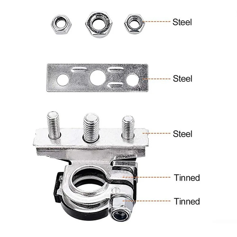 Pure Copper Battery Terminal Kit with Steel Screws Tin Plated Finish for Car Marine RV Truck 12V Positive Negative Pair