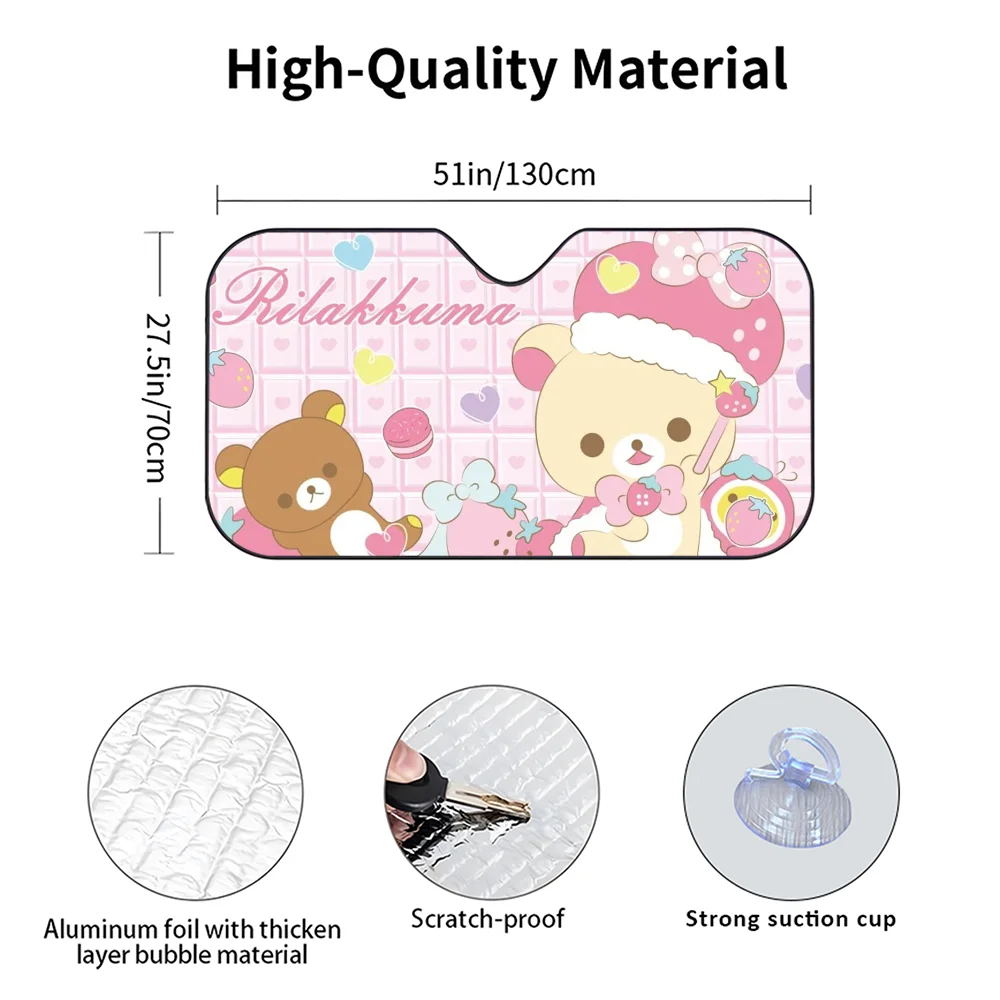 R-Rilakkuma Bären-Autosonnenschutzvorhänge, wärmeisolierende Aluminiumfolie, wiederverwendbare Saugnäpfe, blockieren UV-Strahlen, Sonnenschutz für das Auto – Detail 16