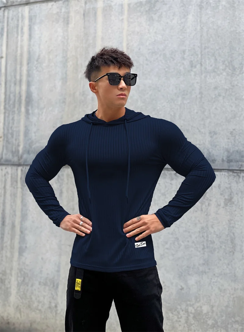 

2023 Autumn/Winter New Trend Running Slim Fit Men's Fashion Casual Pullover Hooded Bottom Shirt Running Training Long Sleeve