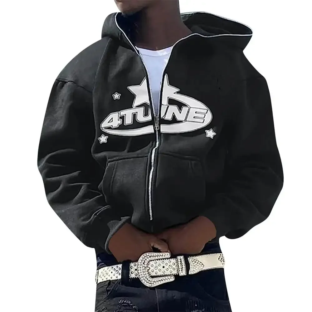 Zip Up Hoodies Cardigan Hooded Coat Top Sweatshirt Aesthetics Fleece Cozy Trend Hip Hop Y2k Sweatshirts Men's Jackets Athleisure