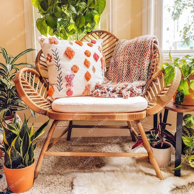 Flower sofa chair Nordic ins casual balcony rattan chair living room simple peacock vintage chair rattan weaving home