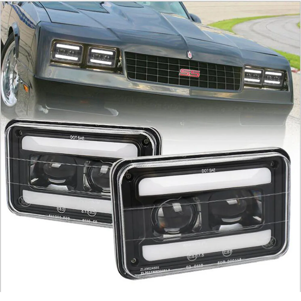 

Pop 2X 4x6 Inch LED Headlights Rectangular Headlight H4651 H4652 With DRL/Turn Signal Replacement Light For Kenworth T800 W900 T