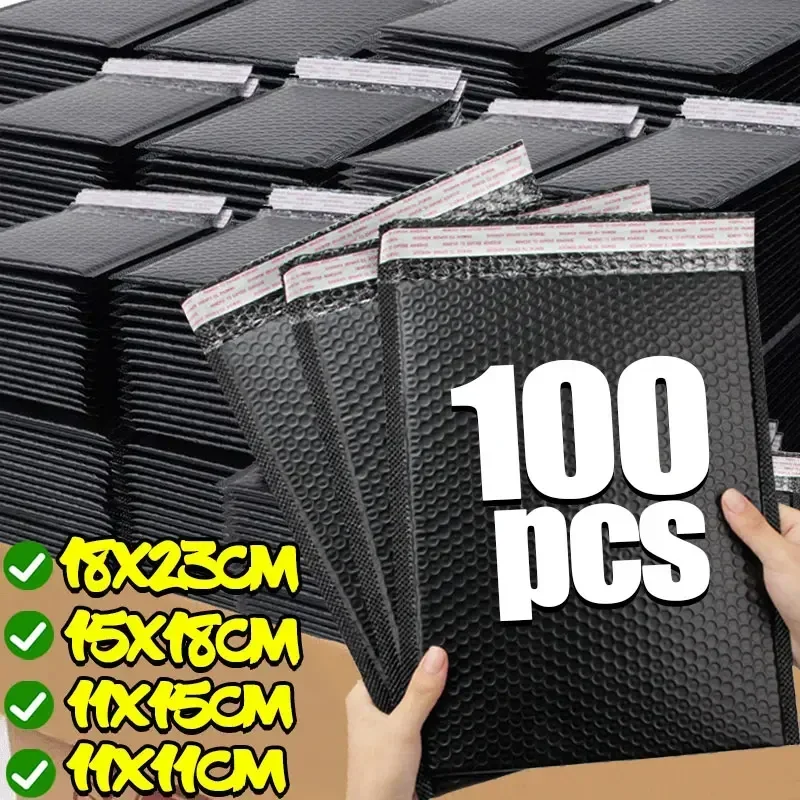 1/100 個ピンクポリバブルメーラーパッド入り封筒セルフシールパッド入り封筒ギフトバッグ黒包装封筒バッグ本