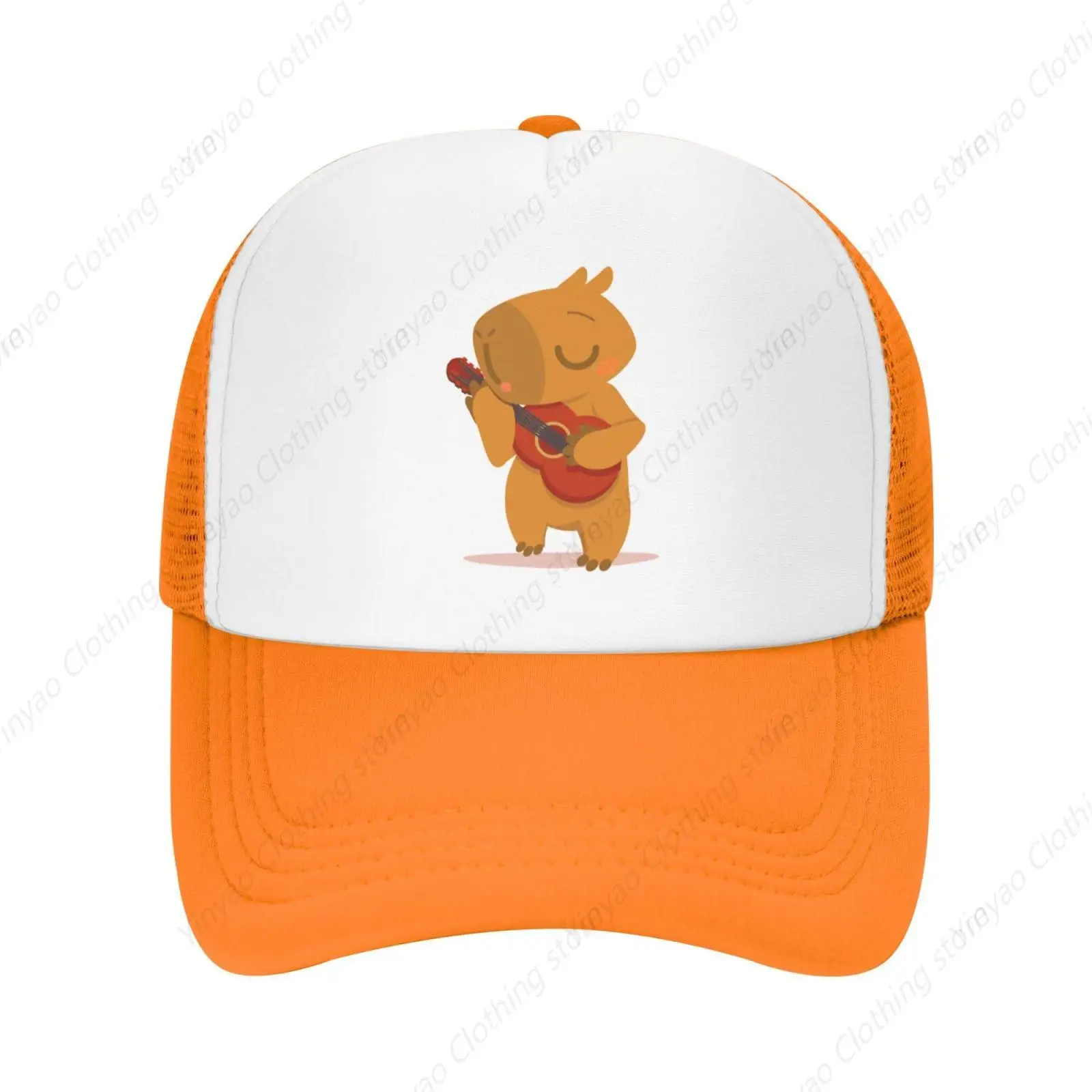 

Capybaras Mesh Hat Cute Animal Capybaras Guitar Farm Animal Mesh Hat Men Women Baseball Cap Funny Trucker Hat Orange