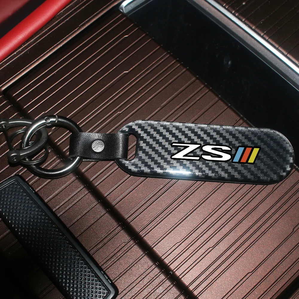 Carbon Fiber Car Key Rope For MG ZS Car Keychain Key Chain Pendant Keyring Horseshoe Buckle Auto Styling Accessories