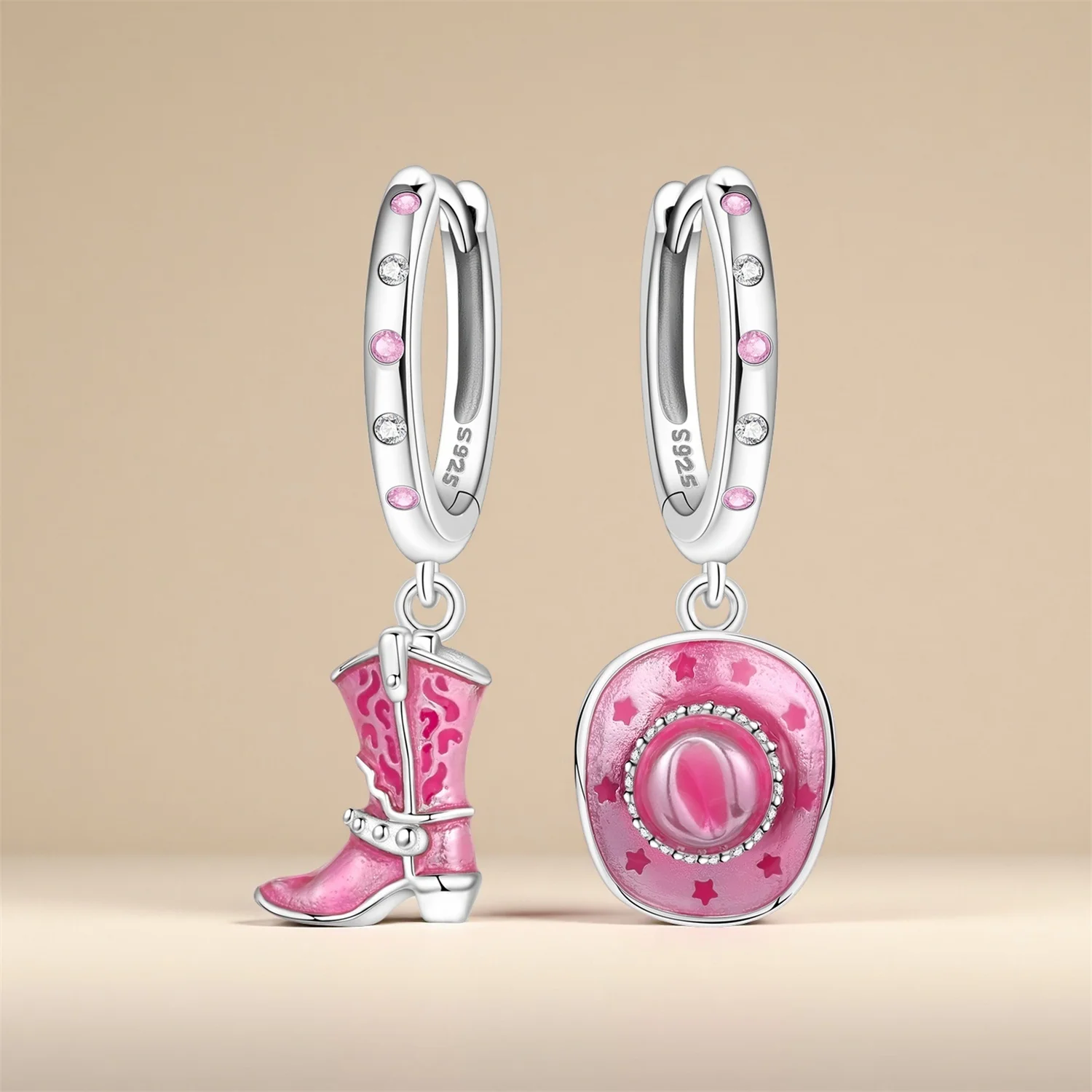 PANPOKI 925 Sterling Silber Rosa Denim Personalisierte Tropfenohrringe Damenohrringe Mode Party Original Schmuck Feine Geschenke