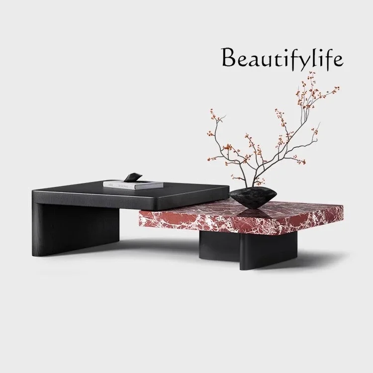 

Italian minimalist natural marble coffee table living room home new telescopic high-end creative square