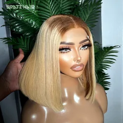 Super Double Drawn Ombre Brown Blonde Bob Wig Human Hair 13x4 HD Lace Frontal Bob Wig for Woman Glueless 4x4 5x5 Closure Bob Wig