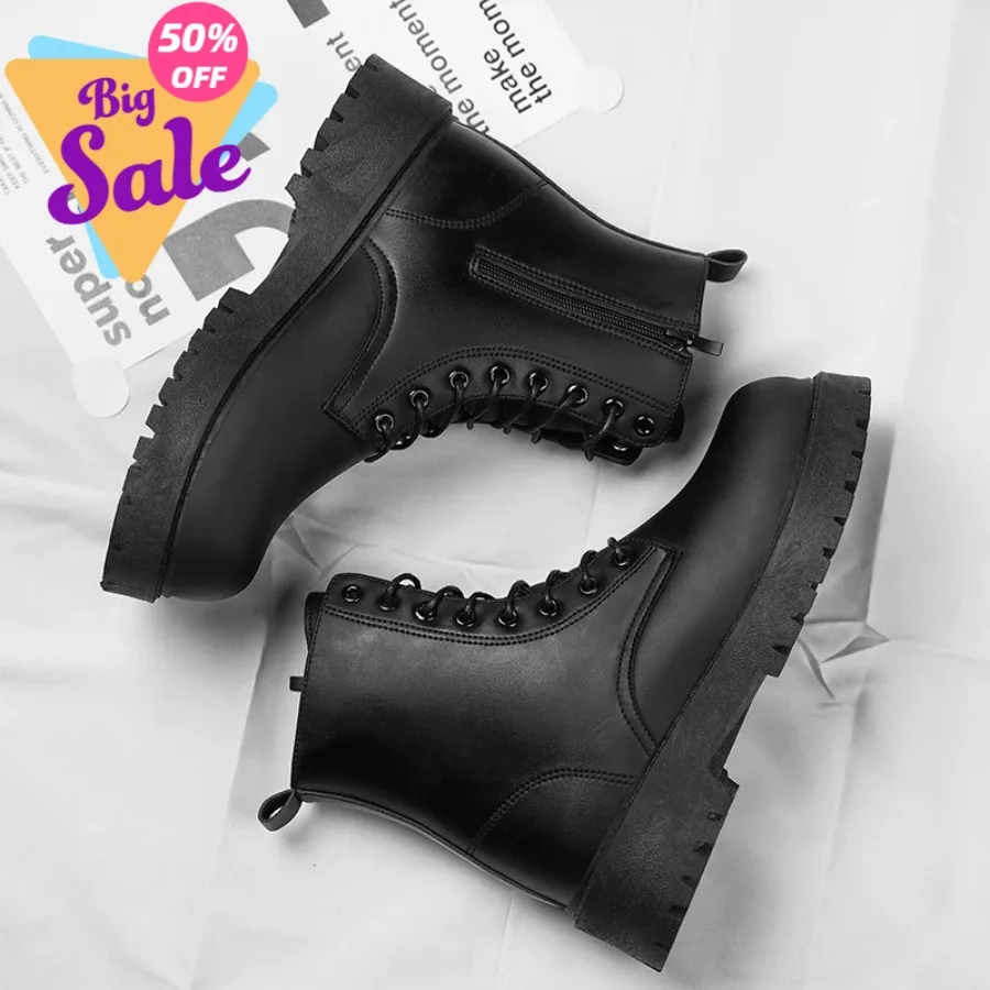 

Couple's casual boots four season men's and women's high top leather boots fashion thick soled non slip plus size outdoor boots