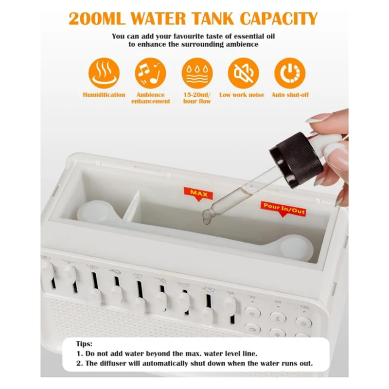 White Noise Machine Diffuser Bluetooth Speaker With 8 Group Nature Sound Air, USB Charging And UK Plug For Power Supply