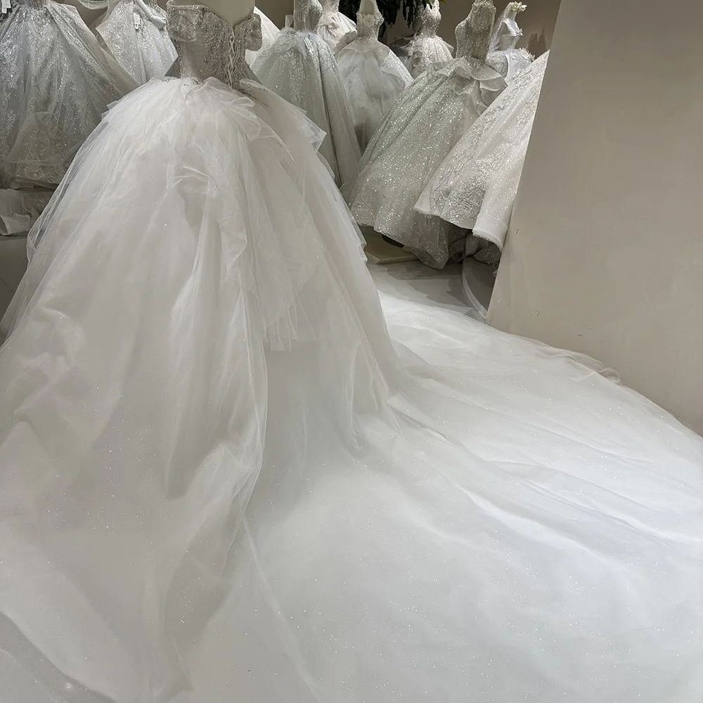 Ball Gown Wedding Dress Short Sleeve Lace Bride Dresses Customized Luxury Sequins Beaded Bridal Gown Vestidos De Novia Organza