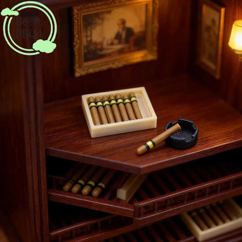 

(BBQ4)1Set Pretend Play Toy 1/12 Dollhouse Simulation Cigar Ashtray Kit Model Mini Cigarette Ornament Doll House Decor Accessory