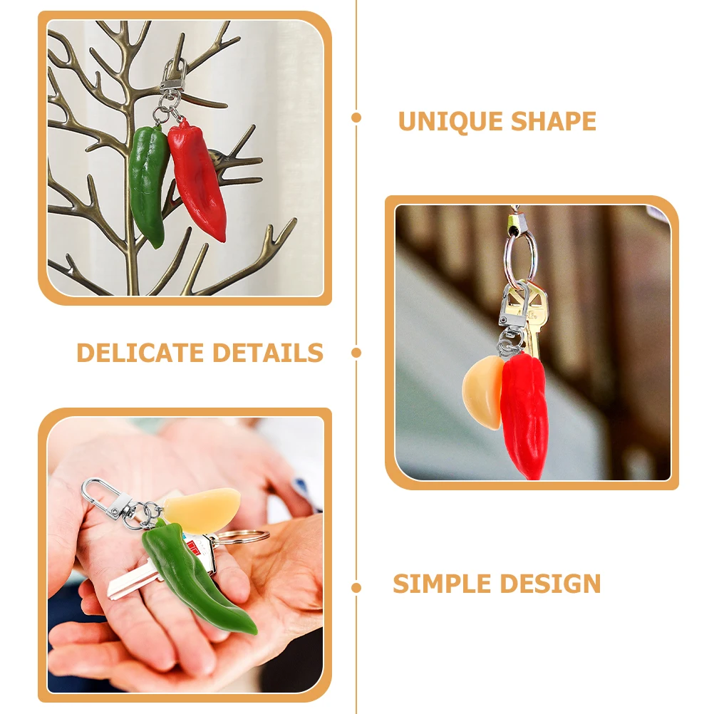 

3pcs Chili Garlic Keychains PVC Fruit Decorative Keyring Artificial Bag Pendant Holder Backpack Charm Pepper