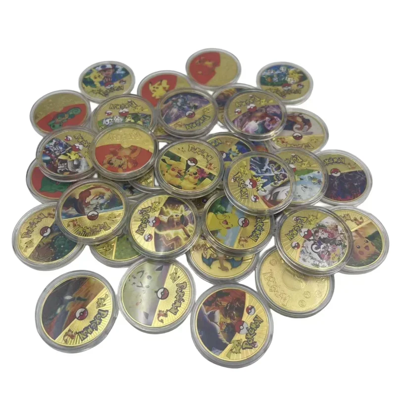 Pokemon Commemorative Coin Pikachu Gold Coin Charizard Mewtwo Collection Metal Gold Coin Children's Toy Birthday Christmas Gift