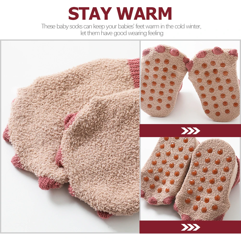 

1 Pair Winter Warm Baby Toddler Non-Slip Grip Breathable Soft Infant Anti-Skid Floor 6-12 Months Kids Cozy Ankle Thicken Warm
