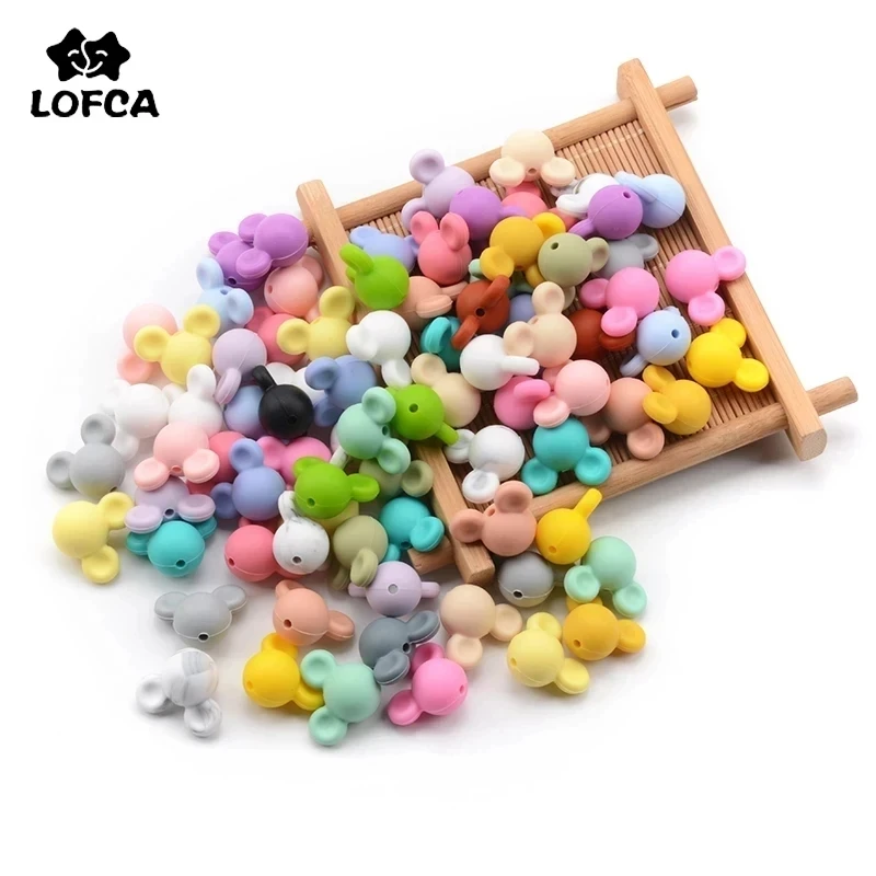 LOFCA 30pcs silicone teething Mouse Beads Baby Teether beads Food Grade Silicone Beads BPA Free DIY Necklace Pendant Making