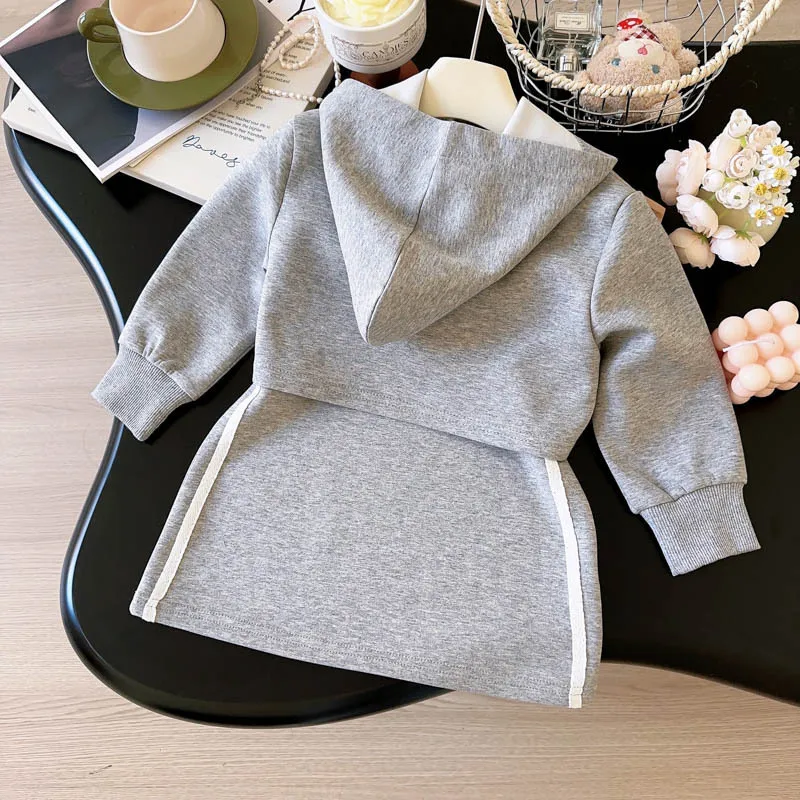 

Children's Outfit Skirt New Spring and Autumn Girls Korean Style Versatile Hooded Sweatshirt+Refreshing Two-Piece Vest Dress Set