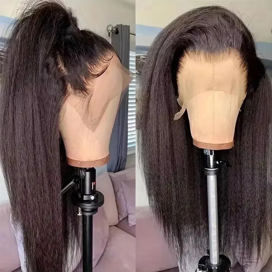 

Kinky Straight Lace Front Wig Glueless Yaki Straight 13x4 HD Lace Frontal Wig Brazilian Straight 100% Human Hair Wigs On Sale