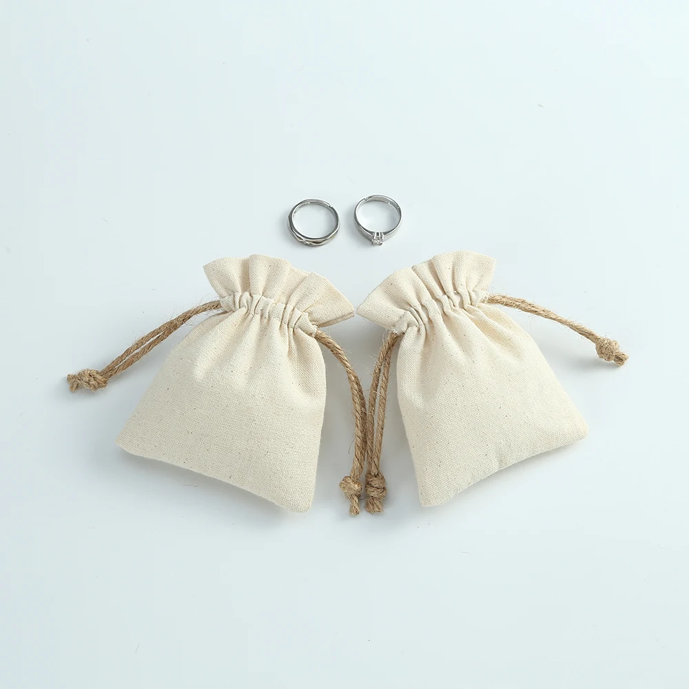 10pcs Cute Cotton Muslin Jewelry Bag Natural Canvas Pouch Necklace Earrings Rings Sachet Wedding Christmas Party Candy Gift Sack