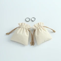 5pcs Lovely Natural Cotton Canvas Jewelry Gift Pouch for Rings Earrings Bracelet Sachet Wedding Christmas Party Candy Gift Sack