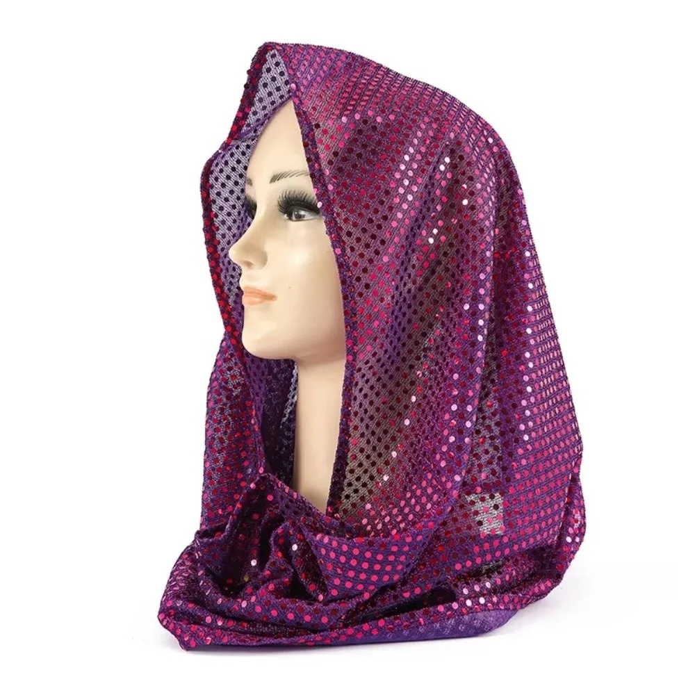 

New Soft Sequin Hooded Headscarf Lightweight Solid Color Lace Hijab Cap Sequin Breathable Head Wraps Daily Wear