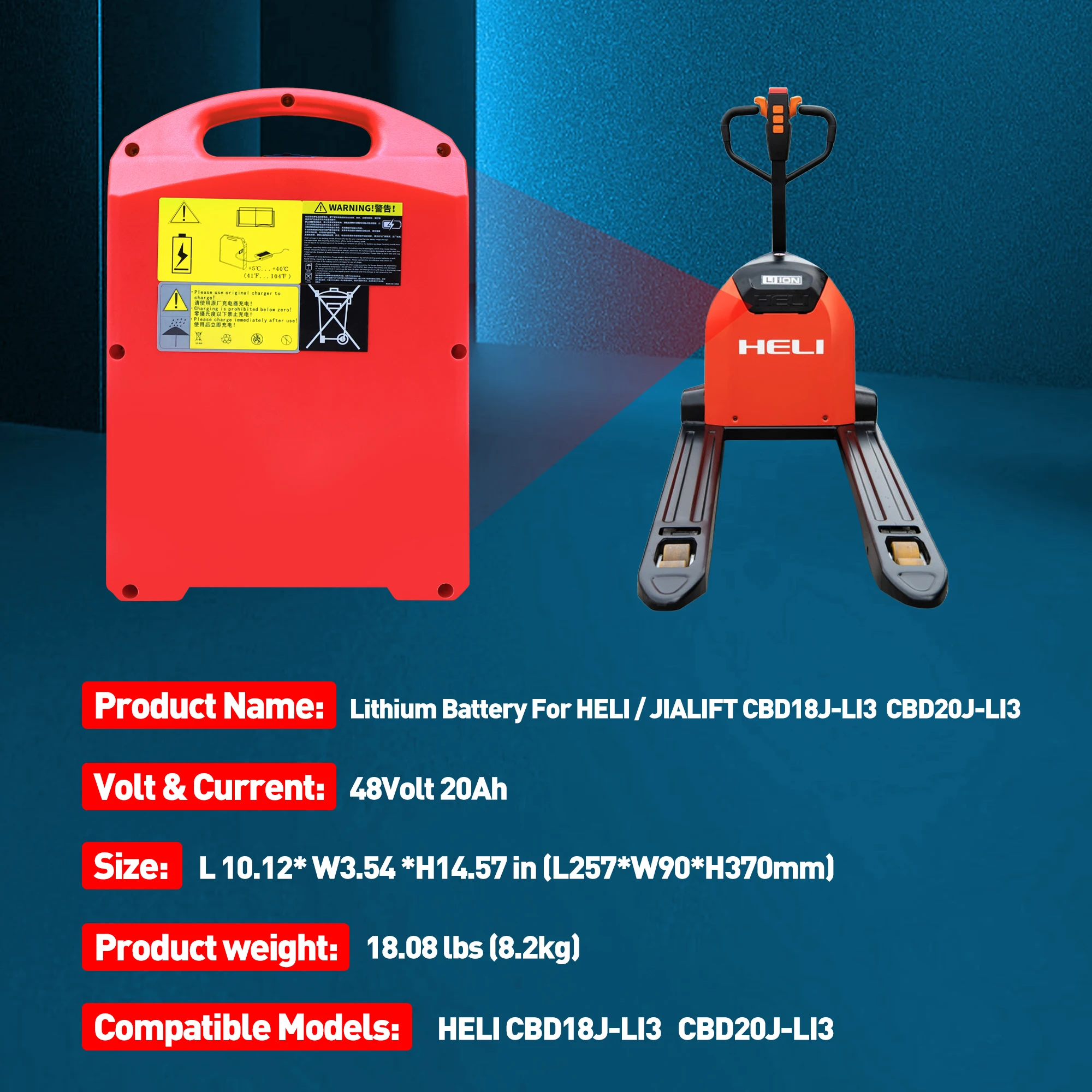 

48V 20A Lithium Battery for HELI CBD18J/CBD20J-LI3 Electric Forklift Pallet Jack