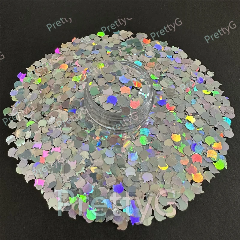 PrettyG Cat‘s Head Shape Holographic Glitter Sequins Glitter Flakes Supplies  For Art Craft Nail Makeup Decoration Accessories