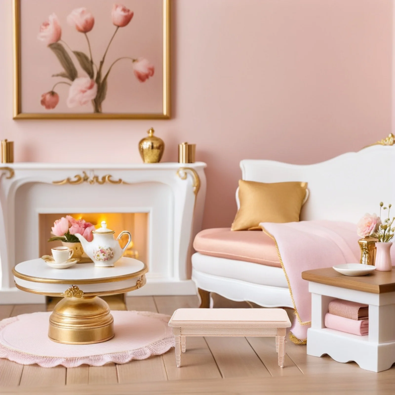 1:12 Scale Miniature Dollhouse Wooden Table Unfinished Surface for DIY Painting Ideal Small Coffee Table with Drawer Decorative