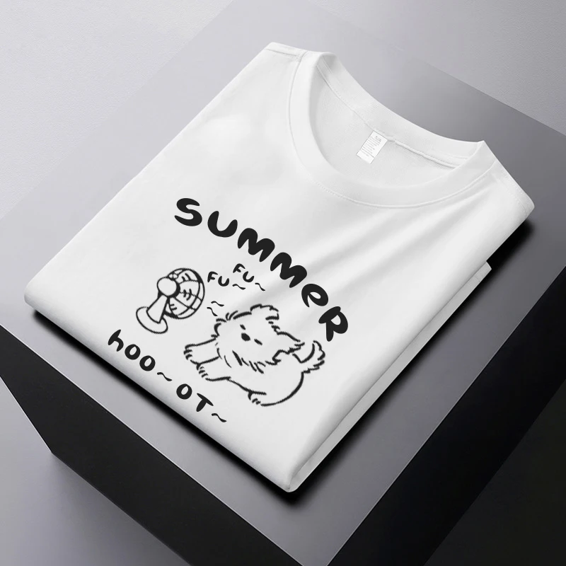 2023 Summer Cat and Dog Cotton Tshirt Women Cartoon Pattern Loose Couple Valentine's Day T Shirt