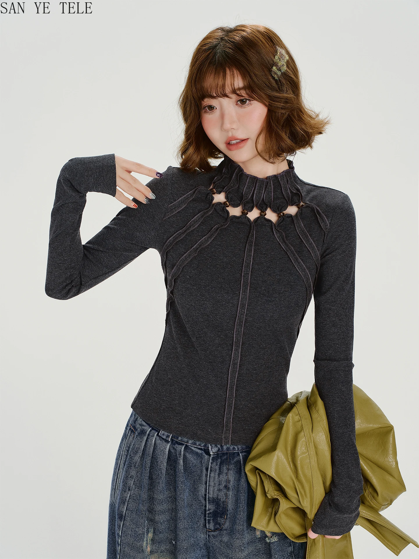 T-shirt à manches longues pour femmes, Slim, col haut, ajouré, respirant, mode automne, Design élégant, col roulé, nouveau