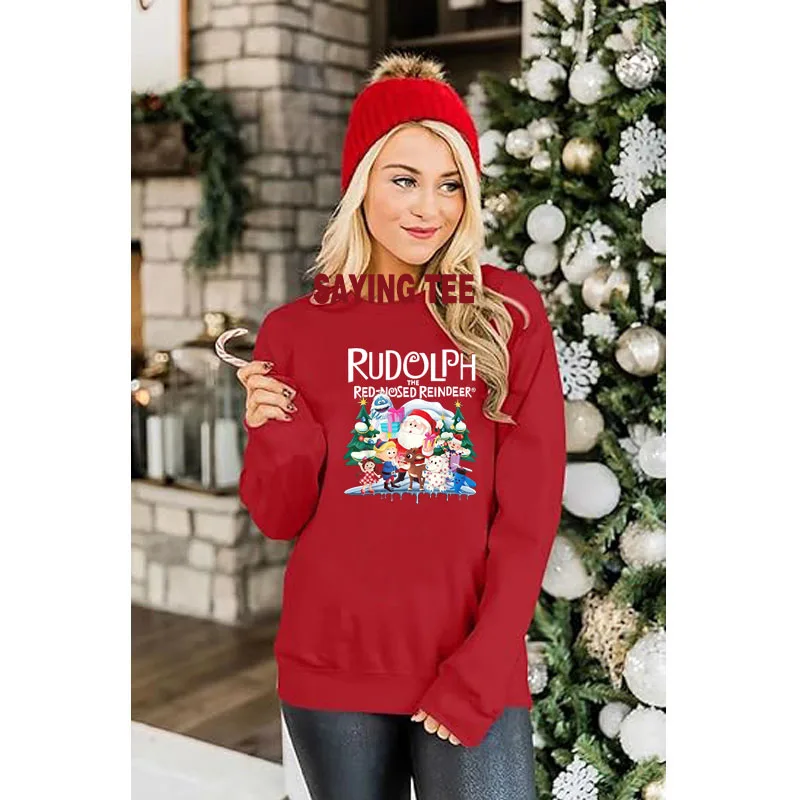 Niedlicher Rudolph die rote Nase Rentier Pullower Pullover Weihnachten spezielle Weihnachts kostüm Langarm T-Shirt Urlaub Weihnachten Sweatshirt