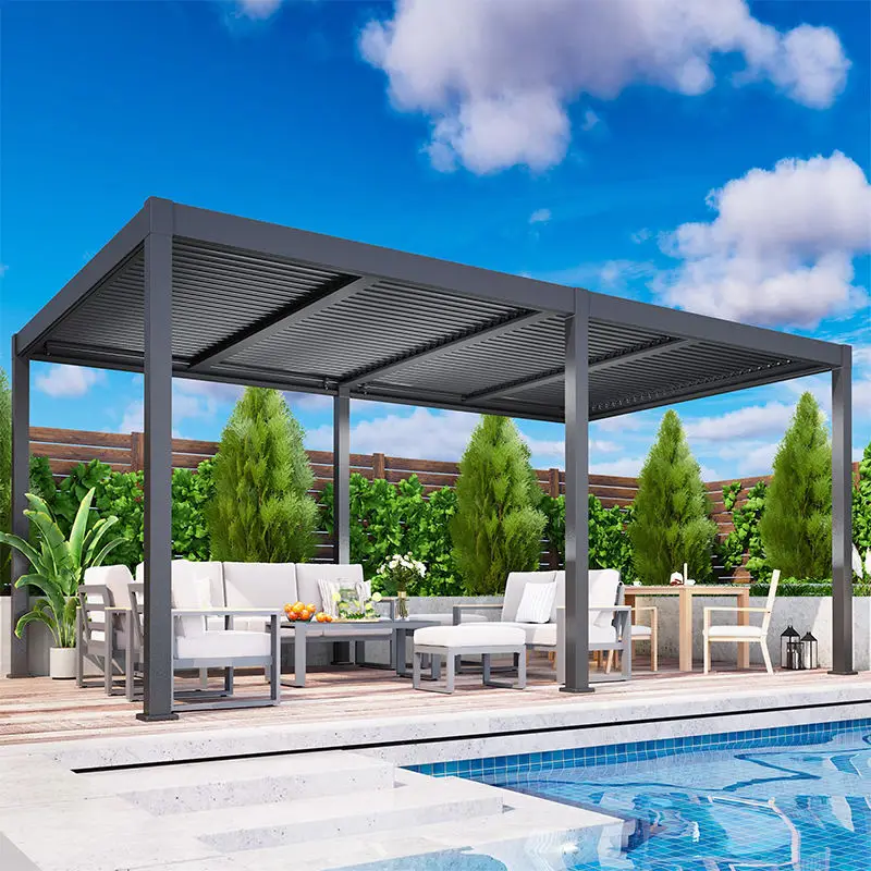 Modern Large Sized Aluminum Alloy Environmental Protection Garden Pavilion Chinese Style Design Pergola Sunshade Blinds Gazebo