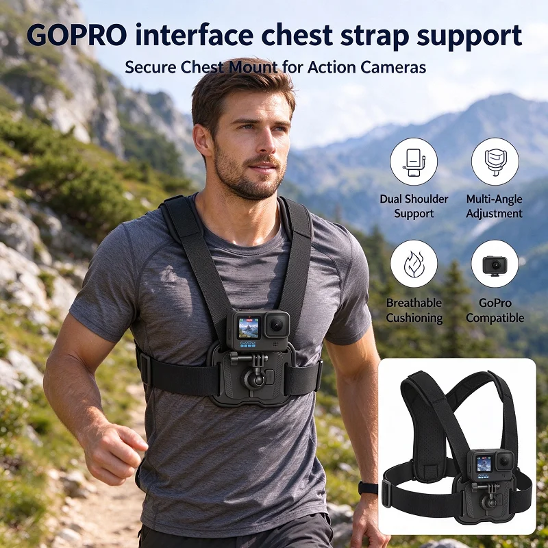 Action Camera Chest Strap Harness Mount - Supporto da petto per fotocamera sportiva,