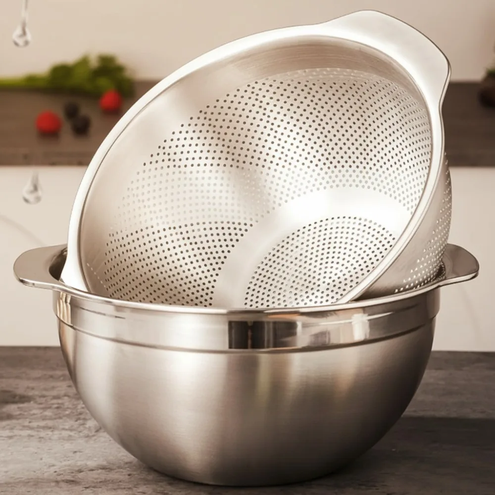 

Дуршлаг премиум-класса из нержавеющей стали 18/8, кухонное сито большой емкости 3,5QT для мытья овощей, фруктов, макарон, риса