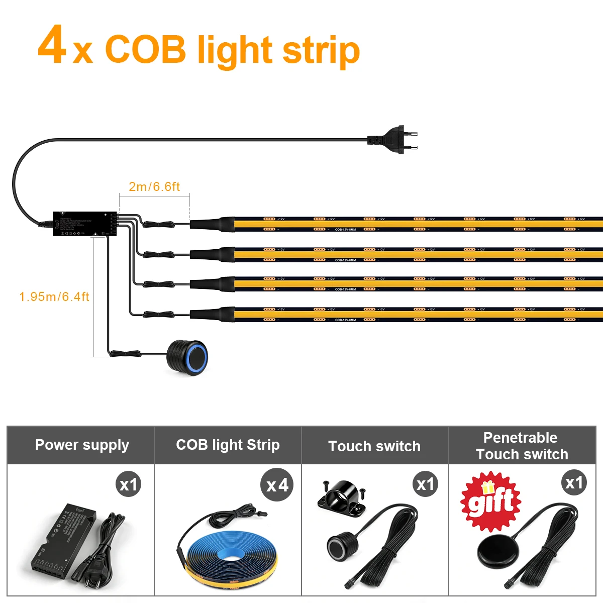 Acoustic Wood Grille Curtain Wall Panel LED Light Strip Black PCB COB Kit Double Touch Sensor Dimmable Switches ,No Hole Install image 3