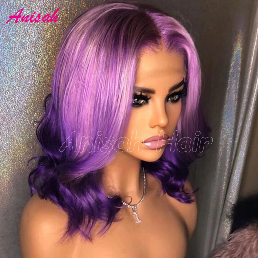 Glueless Purple Colored Wig Human Hair 13x4 Human Hair Lace Front Wigs Pre Plucked HD Transparent Lace Frontal Wigs for Women