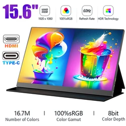 15.6 Inch IPS Portable Monitor 1920 x 1080 Touch Screen LCD Gaming HDMI USB C Display For PC Laptop Switch X-BOX PS4 Phone