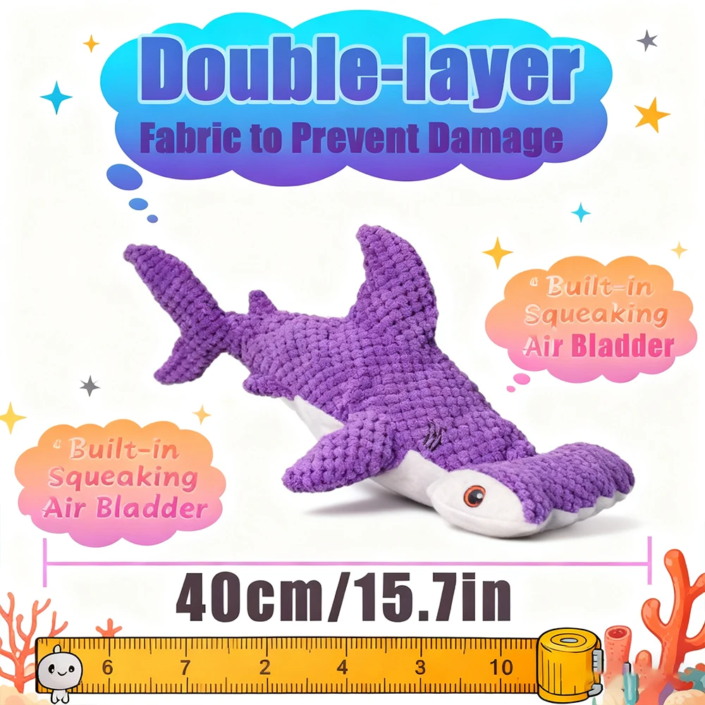 Pet Bite-Resistant Plush Interactive Toy with Sound, Shark-Shaped, Suitable for Large, Medium, and Small Pets Such as Cats and Dogs, Double-Layer Fabric, Built-In Airbag view 4