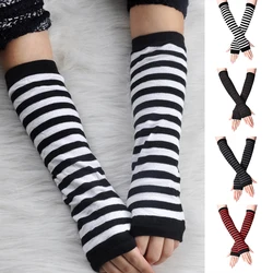 Women Fashion Trend Striped Long Fingerless Gloves Goth Arm Warmers Y2k Arm Sleeves Fingerless Gloves